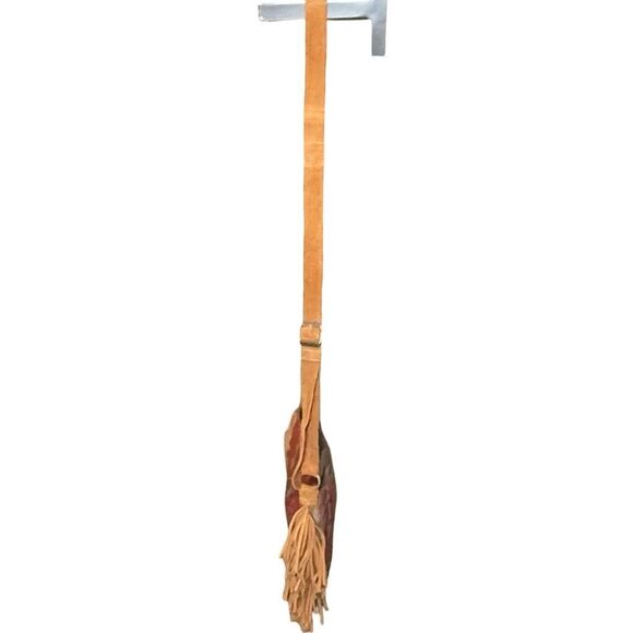 MINNETONKA Genuine Leather Cross Body Purse, Boho Aztec Embroidered, Side Fringe - Picture 12 of 13